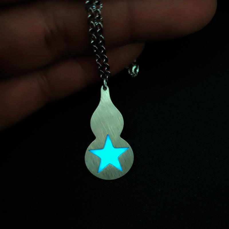 Luminous Stainless Steel Four-Leaf Clover & Glowing Gourd Pendant Necklace