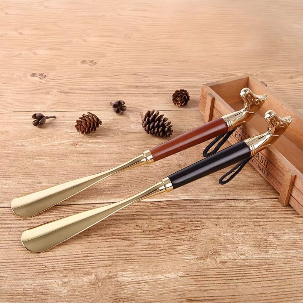 32cm Metal Shoe Horn Long Portable Shoe Lifter Shoe Puller Wood Handle Shoehorn Women Men