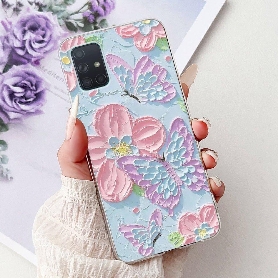 For Samsung Galaxy A71 Case SM-A715F Cover Fashion Butterfly Flower Soft Clear Silicone Phone Cover For Samsung A51 A 51 5G Capa