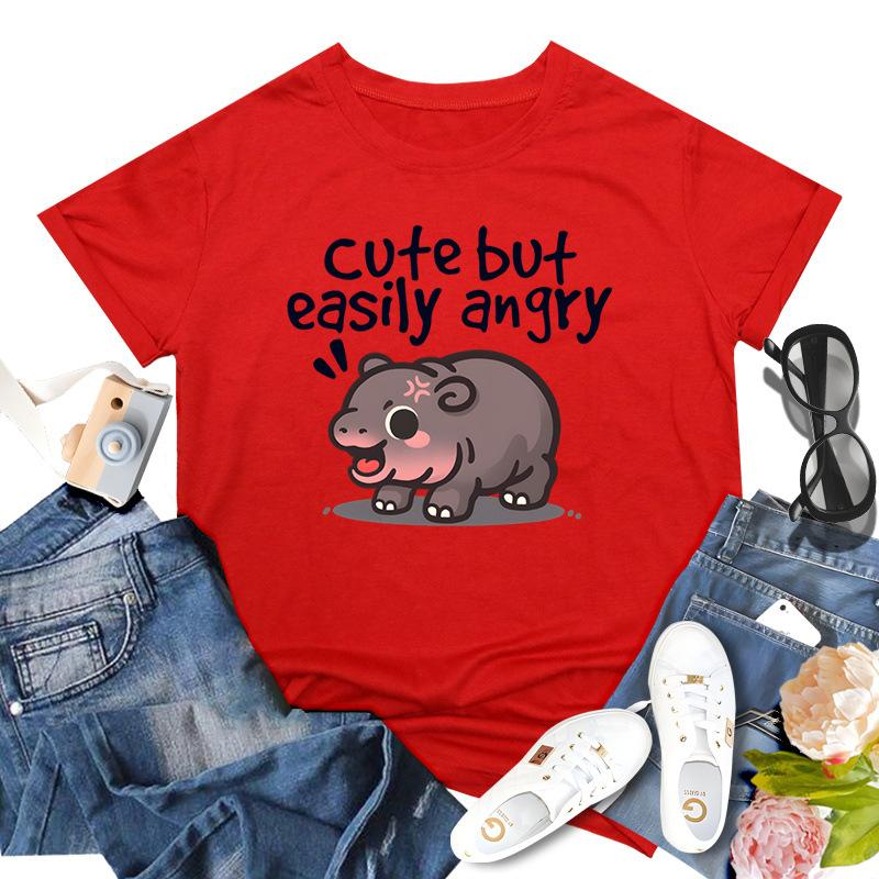 Podskakująca Świnia Moo Deng Nadrukowany Top Modny Pulower Casualowy Wszechstronny T-shirt Damski