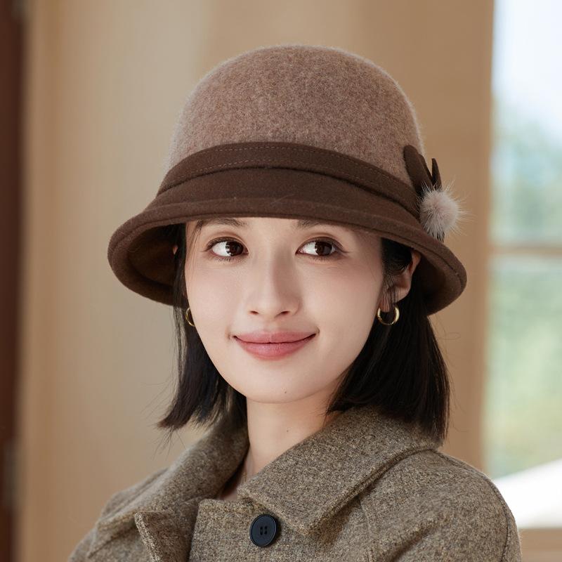 Imitation Wool Warm Bucket Hat Autumn and Winter Hat Women's Elegant British Wind Basin Hat Retro Bucket Hat