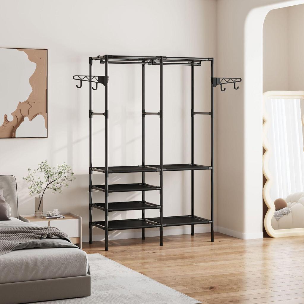 Multifunctional Three-Row Floor Standing Storage Rack for Clothes and Hats