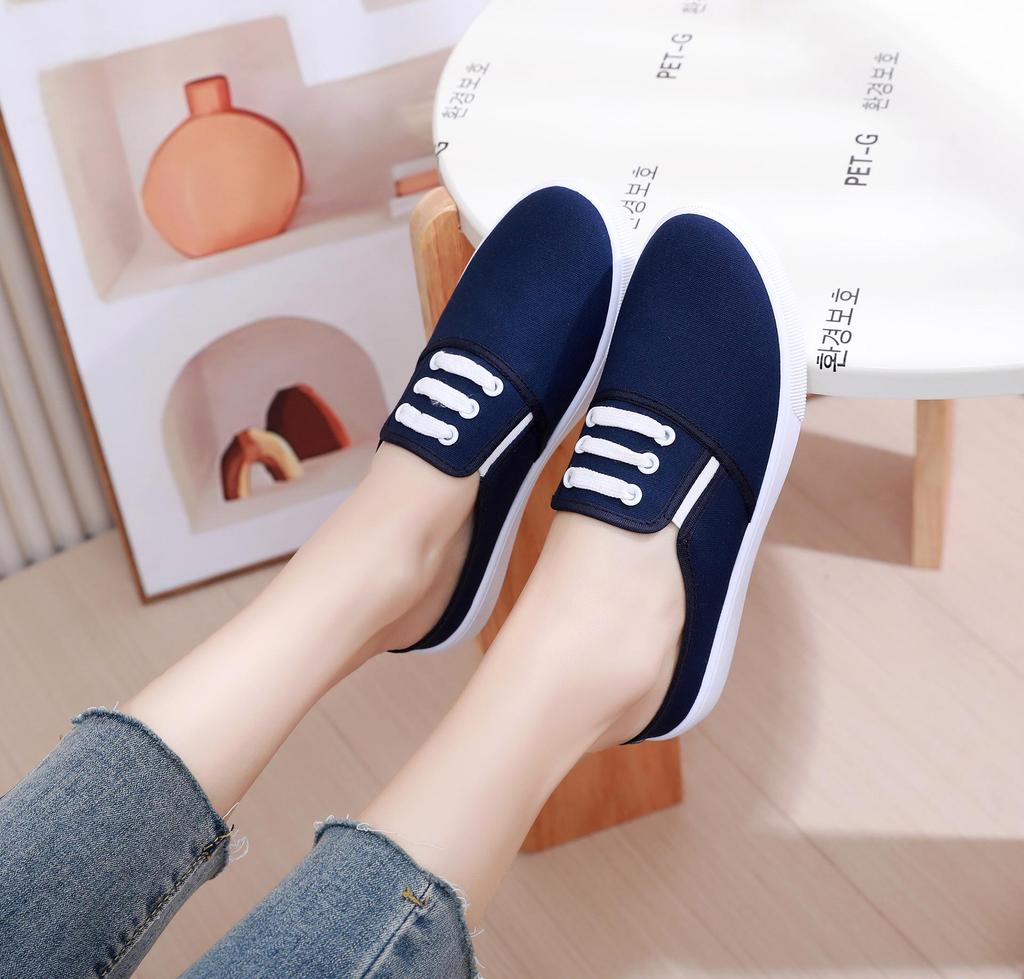 White Women's 2024 Summer Versatile Two-Way Flat Canvas Slip-On Shoes