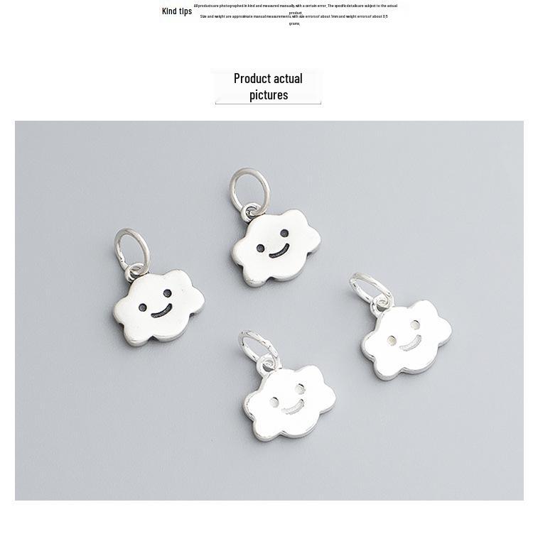 S925 Sterling Silver Smiley Face White Cloud Pendant for DIY Bracelets, Necklaces, Charms & Jewelry.