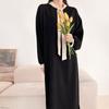New Arrivals Open Run Two Tone Loose Fit Ribbon Tie Long Sleeve Dress