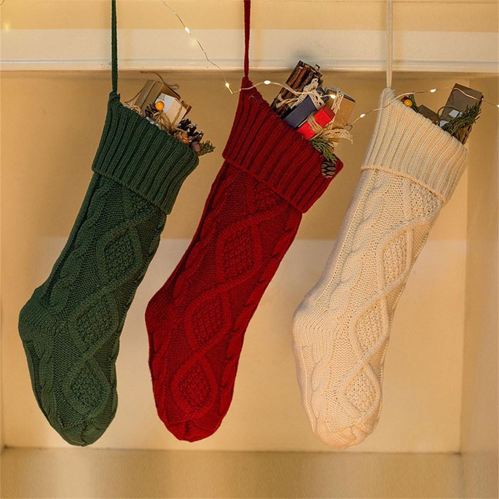 3PC Weihnachtsstrümpfe gestrickte Weihnachtsstrümpfe 14,6 Zoll doppelseitige Kamin-Hängestrümpfe für Familien-Weihnachtsdekoration