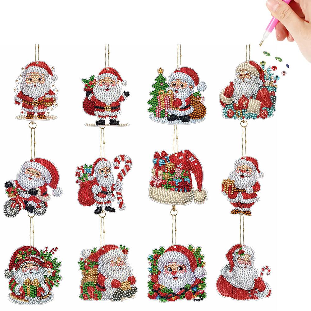 12Pcs Christmas Diamond Painting Keychain DIY Diamond Painting Art Keychain Pendant for Beginners Adults Art Craft Supplies