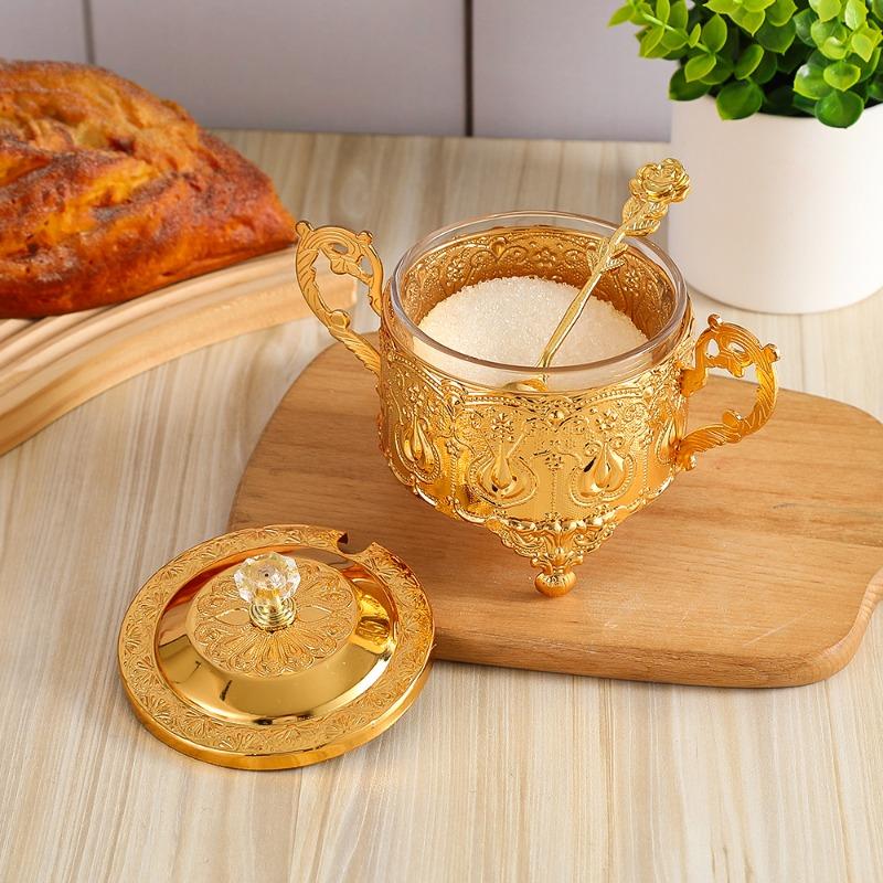 Metal Seasoning Container with Lid and Spoon, Sugar, Oil, Chicken Essence, Salt, Soy Sauce and Vinegar Storage Box