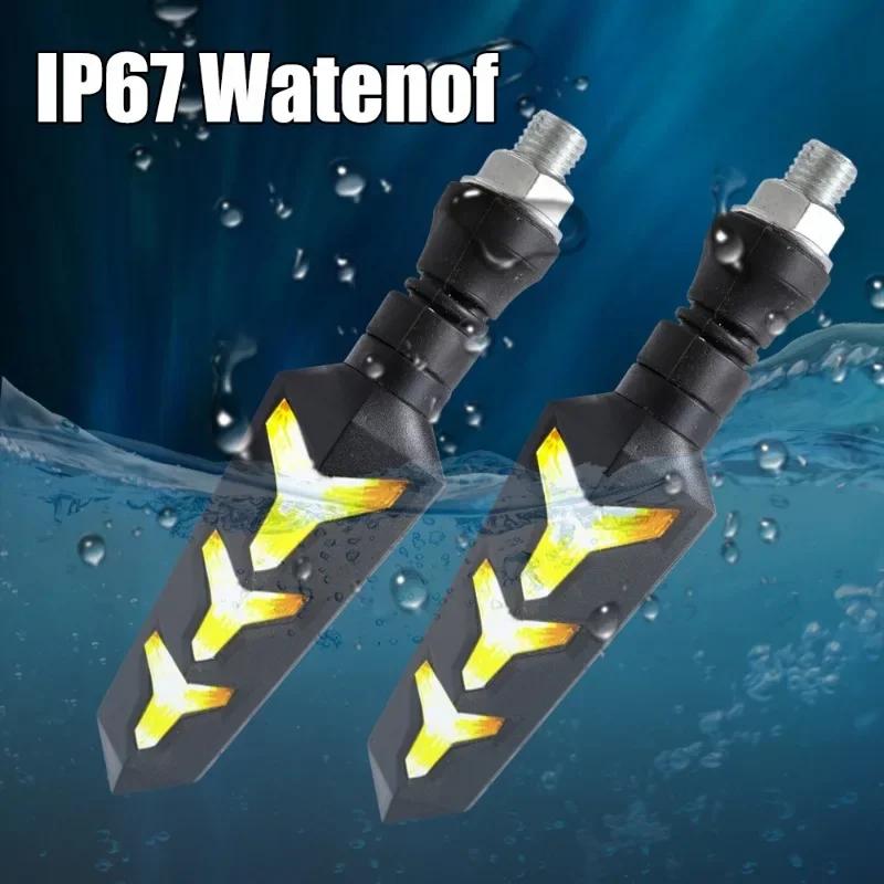 2pcs Motorcycle Turn Signal Lights Flexible Fishbone Type LED Flow Direction Indicator Signal Lights Waterproof High-performance