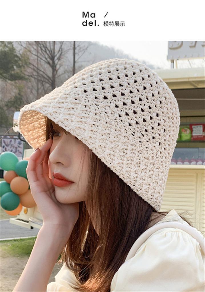 Spring and summer knitted hollow breathable bucket fisherman hat children versatile fashion show face small sunshade basin hat tide