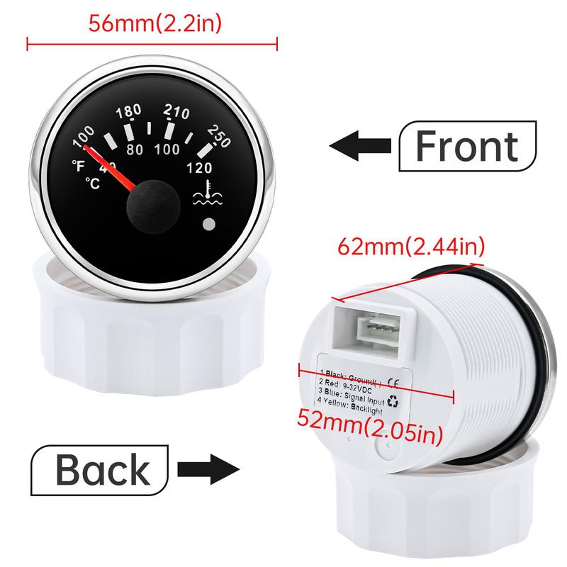 52mm Water Temp Gauge 40-120℃ 100-250℉ Water Temperature Meter With Alarm Light For Marine Boat Car Truck Temp Indicator