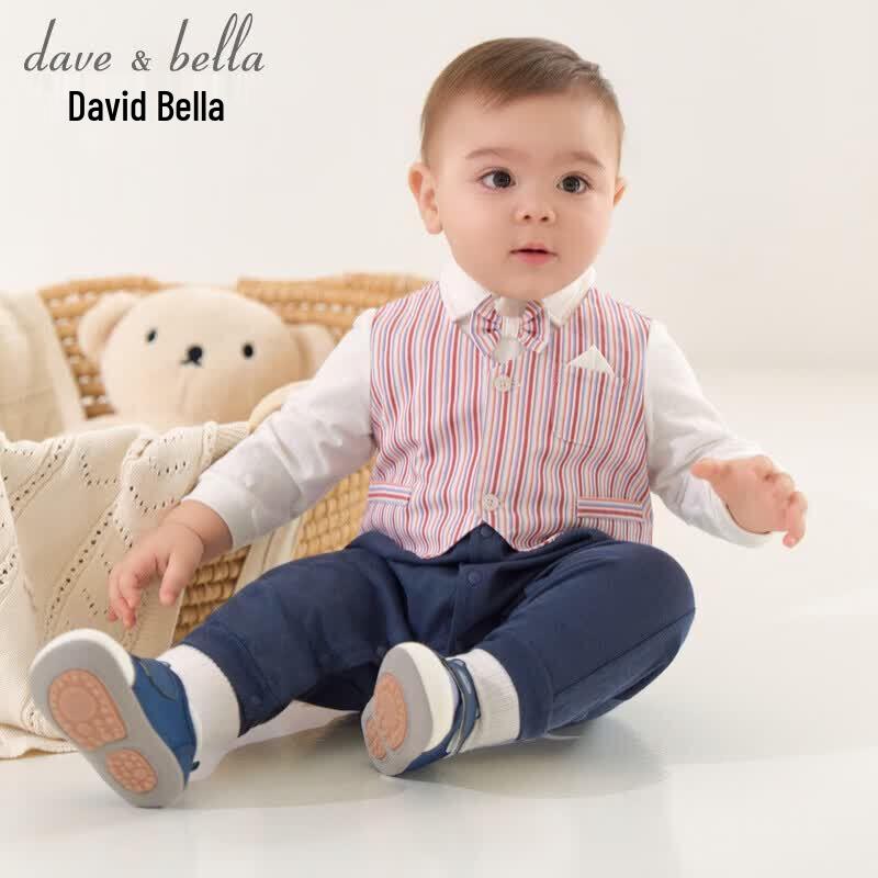 DAVE&BELLA Baby Boy's Faux Two-Piece Autumn Romper