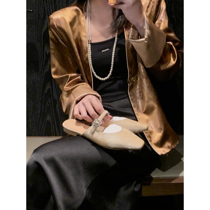 

~ Квадратная пряжка с бриллиантами, туфли-лодочки на низком каблуке и полушлепанцы для женской верхней одежды 40