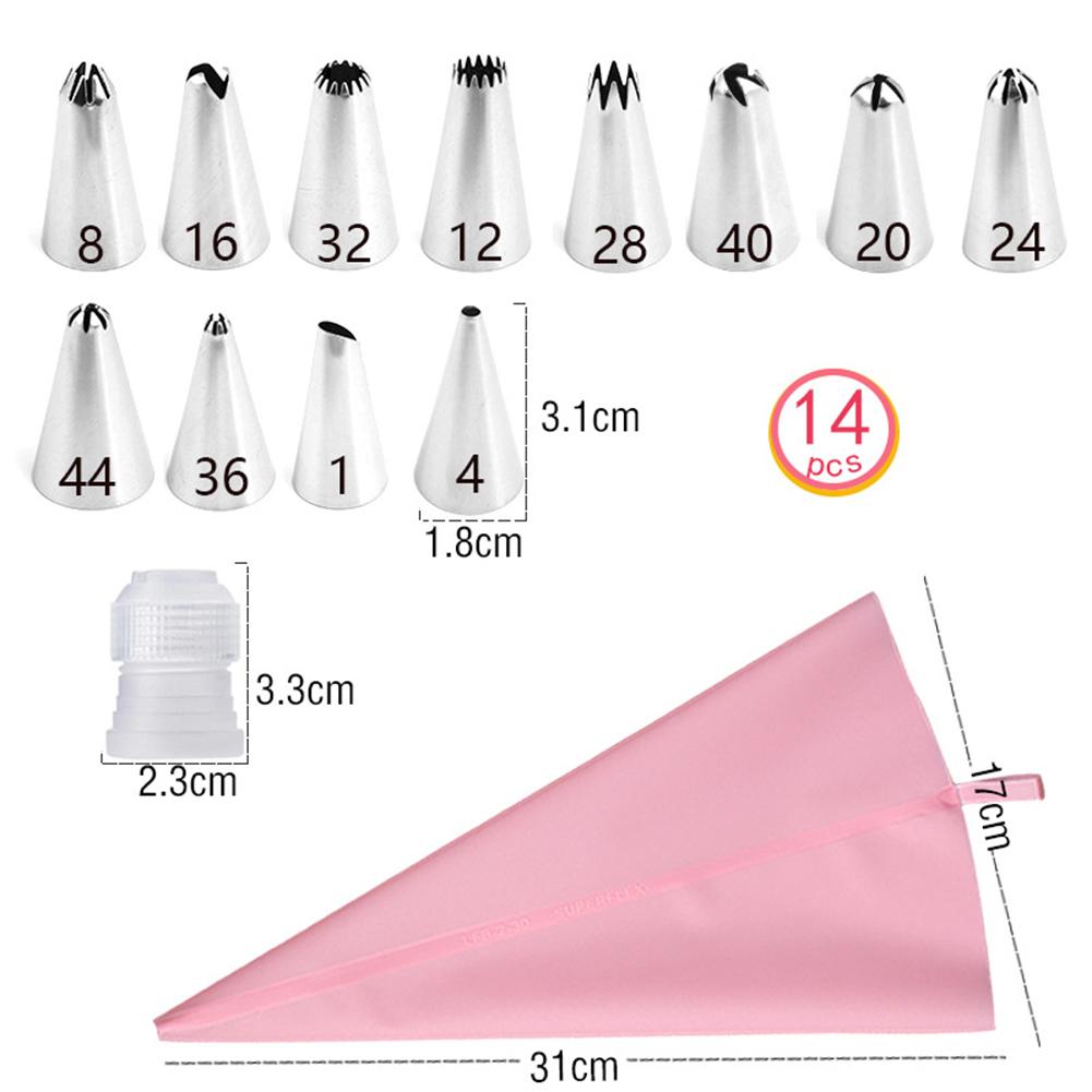 14 Pcs/set Reusable Piping Bag Tool Stainless Steel Piping Nozzles + Piping Bag + Converter Sustainable Professional Accessories For Baking