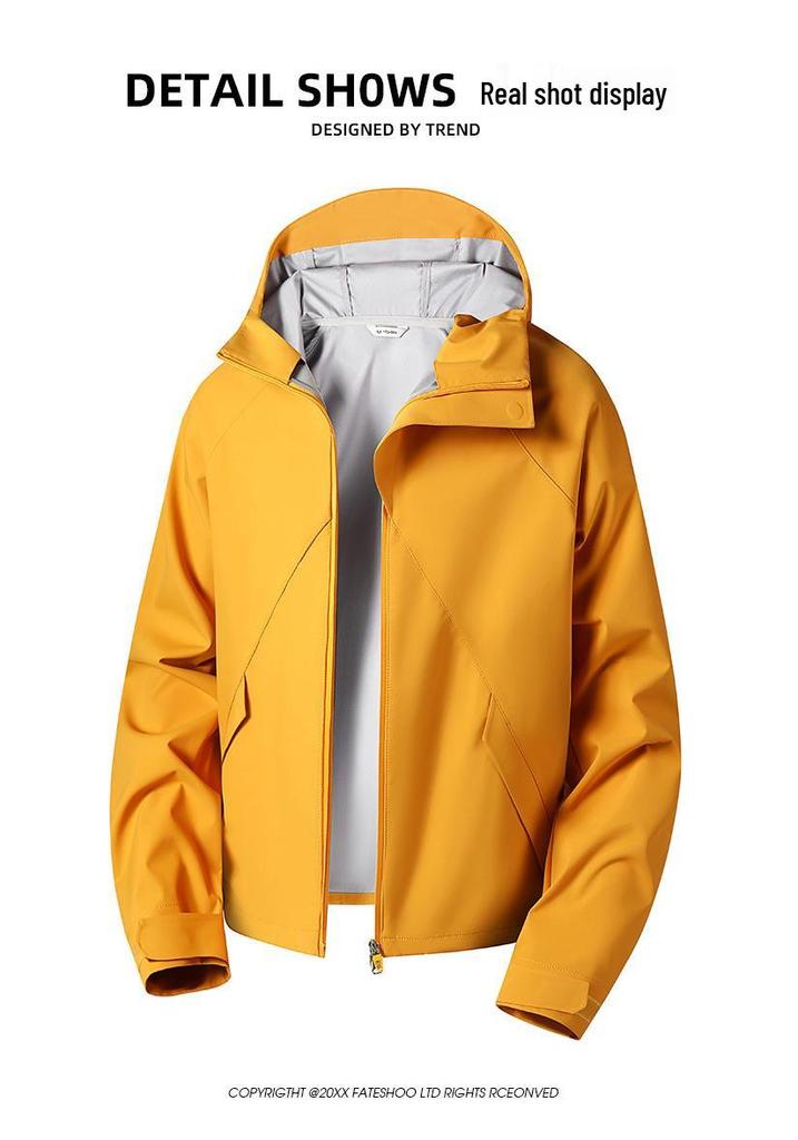 Single-Layer Softshell Hooded Jacket - Windproof, Waterproof, Lightweight, Wear-Resistant Outdoor Coat for Couples