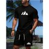 Herren-T-Shirt-Anzug mit Aufdruck und Rundhalsausschnitt, für Freizeit im Freien und Outdoor-Sport, schnelltrocknend, atmungsaktiv und locker geschnitten