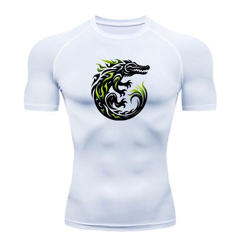 Men's Compression Fitness T-Shirt, Tribal Crocodile Flame Pr