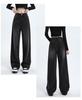 Damen Jeans Schwarz-Grau, Hoher Bund, Weiter Bein, Herbst 2025 Stil, Schlankmachende und Vielseitige Bodenlange Hose.