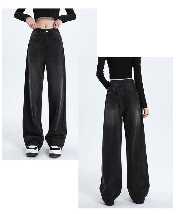 Damen Jeans Schwarz-Grau, Hoher Bund, Weiter Bein, Herbst 2025 Stil, Schlankmachende und Vielseitige Bodenlange Hose.