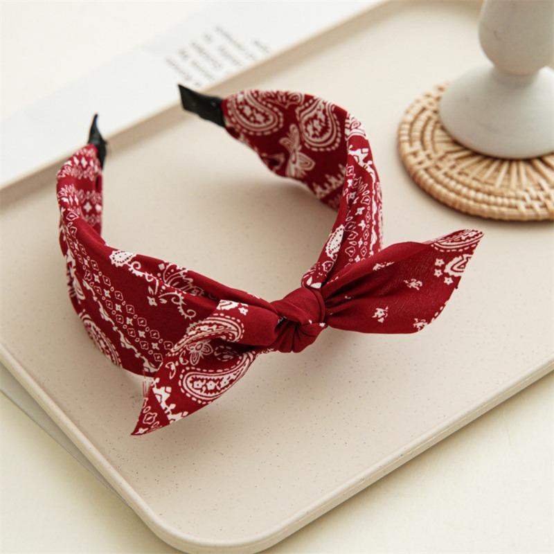 New Paisley Headband for Women Wide-Brimmed Floral Print Hairband with Bow Tie and Rabbit EarsTurban Headwrap Girls Accessories