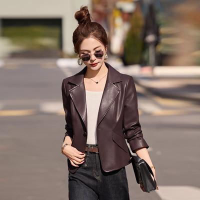 Leather Jacket Blazer Women's Short New Spring and Autumn Small Slim Temperament Casual PU Leather Jacket Top