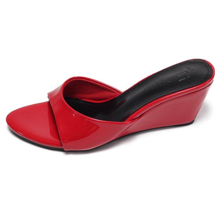 Summer Wedges Heel Women Slippers Comfort Open Toe Slip On Pumps Ladies Outdoor Patent Leather Daily Wear Party Dress Slides