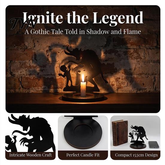 Hollow Carved Candle Accessory Halloween Shadow Holder, Spooky Ghost Skull Candlestick Decoration, Handmade Artistic Stand Vintage Wooden Tea