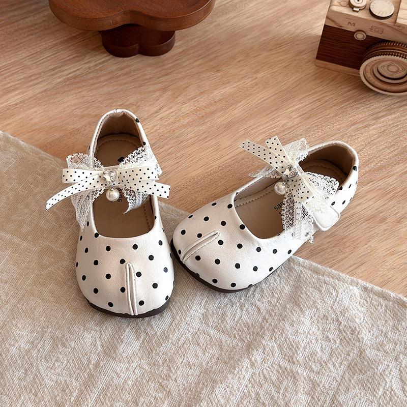 Girls French Style Bow Polka Dot Princess Soft Sole Single Shoes