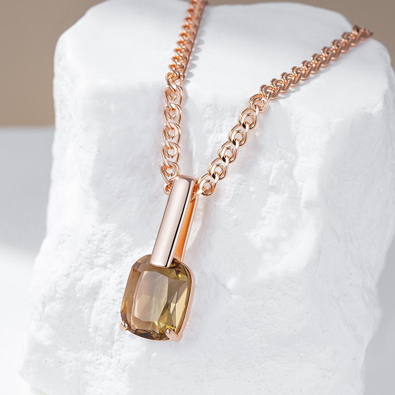 Square Brown Natural Zircon Pendant Necklace For Women Fashion  Rose Gold Color High Quality Bride Wedding Jewelry