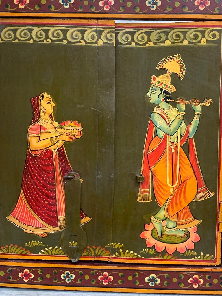 Handmade Radha Krishna Painting: Vintage Wooden Window Wall Decor