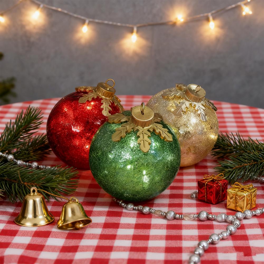 3 Pcs Christmas Ball Ornaments Pre-Lit Balls with Soft White LED Light for Tabletop Xmas Home Party Centerpiece