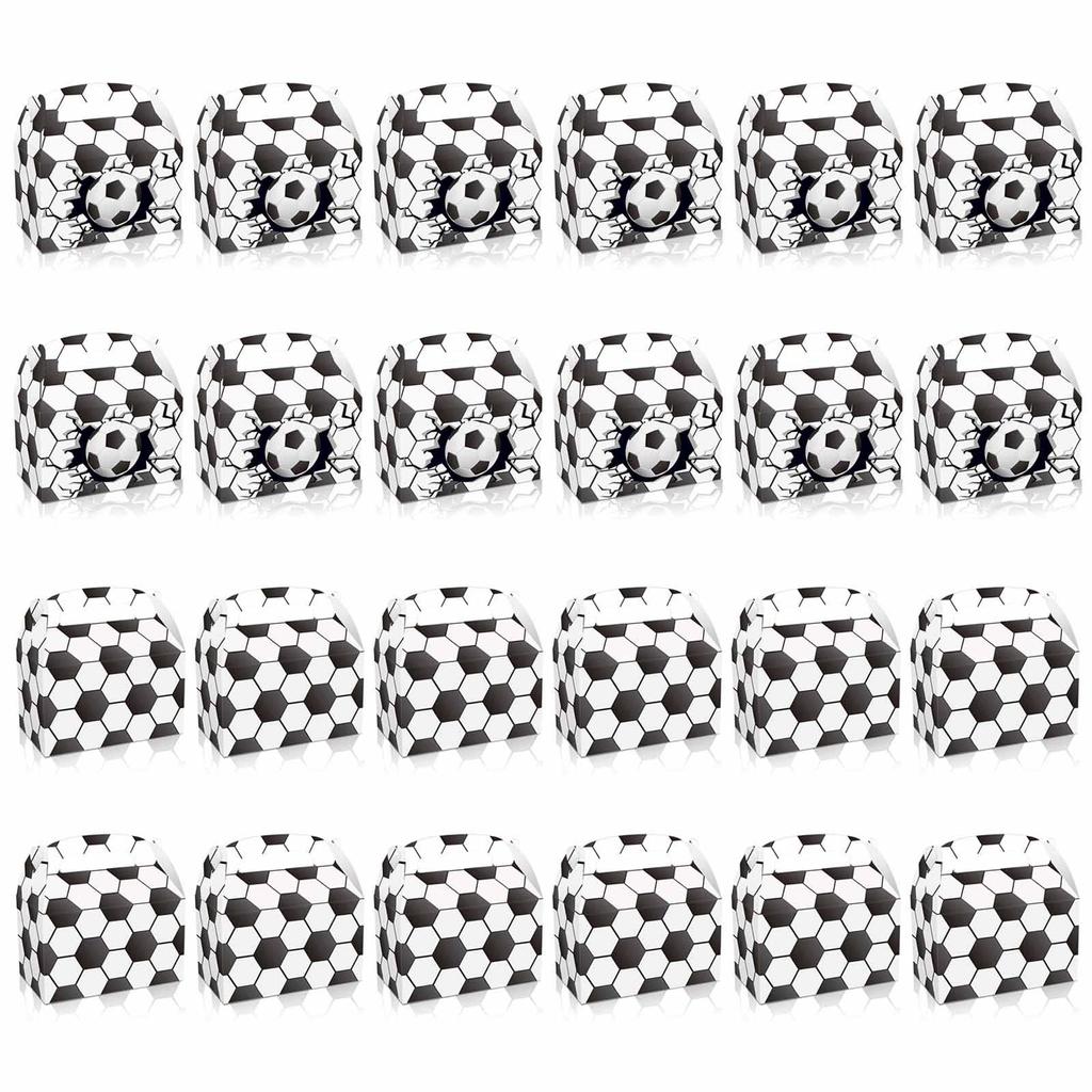 24 Pieces Soccer Treat Box Party Gift Boxes with Handle for Kids Birthday Soccer Party Favor Candy Box