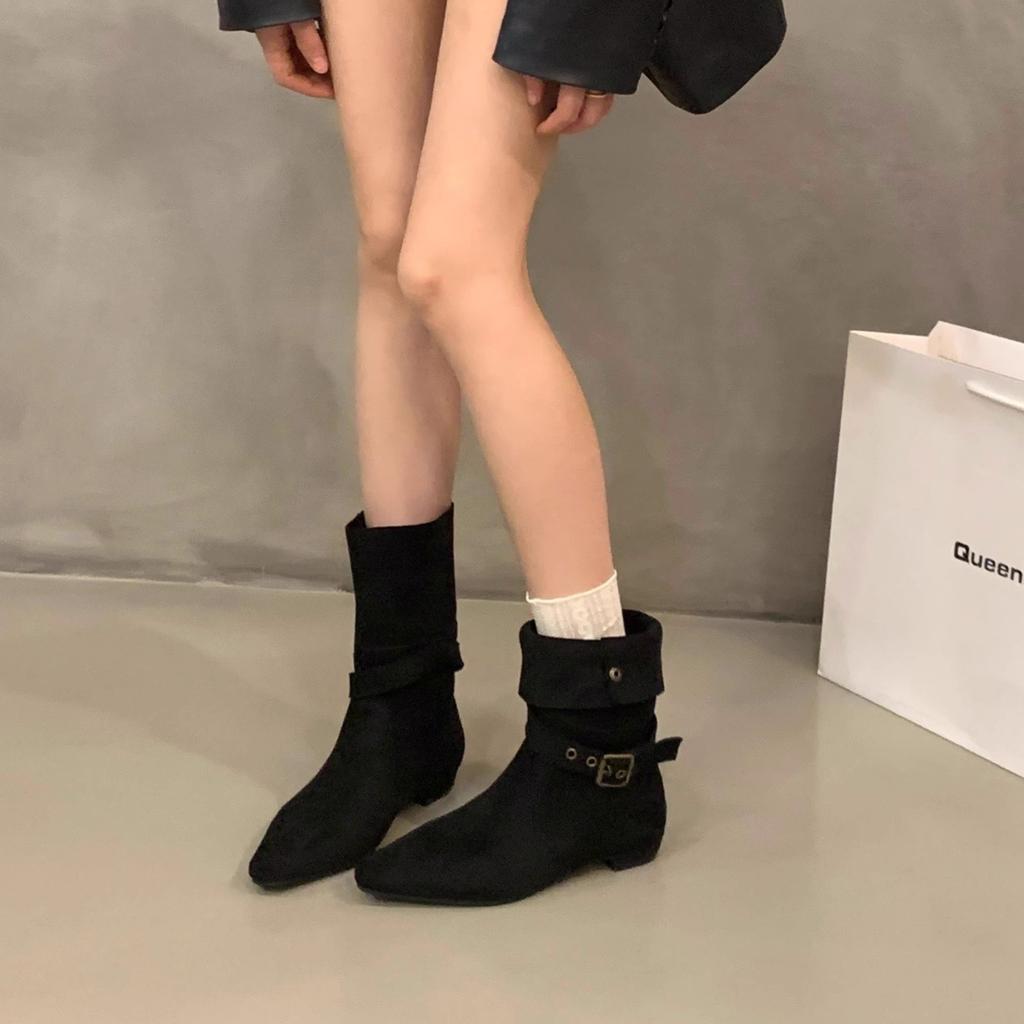 [Fanfna] 2025 autumn new retro Maillard color pointed two wear versatile short boots women's Martin boots