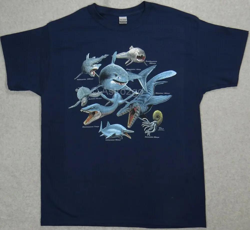 Monster der Tiefe Ausgestorbenes Aquatisches Meer Megalodon Mosasaurus T-Shirt 100% Baumwolle Rundhalsausschnitt Sommer Kurzarm Lässiges Herren T-Shirt