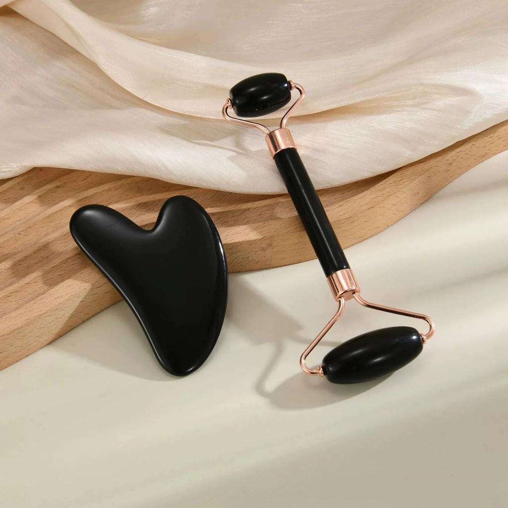 2Pcs Facial Massager Kit Resin Face Roller Guasha Board Beauty Scraping Massage Roller Face Lifting Neck Body Skin Care Tools