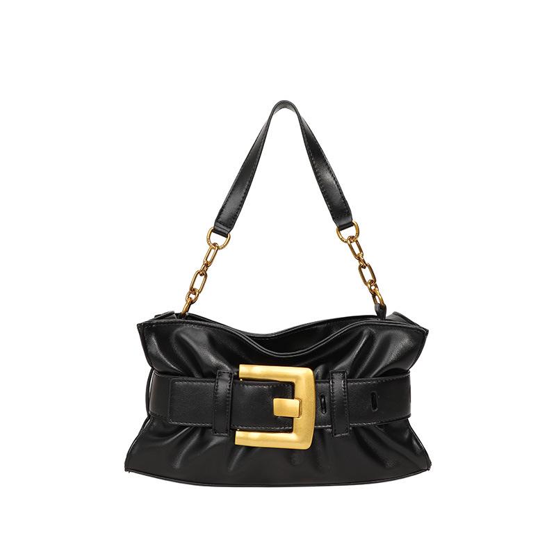 

Women s Chain Tote: European & American Style Large-Capacity Pleated Shoulder Bag for Autumn/Winter чорний