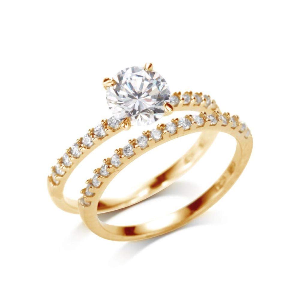 from New Ring Half Eternity Ring 2 Row Yellow Gold Engagement Ring Wedding Ring Present Women [Gift York] Women's