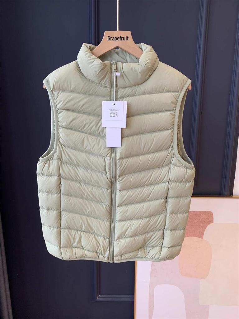 Women's Lightweight White Duck Down Vest: Short Stand-Up Collar Inner Layer for Winter