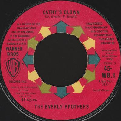 7inch Record EVERLY BROTHERS  Cathys Clown  45WB1 Warner Bros. Re 1960 UK Rock Used