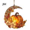 Romantic Autumn Home Wall Decor Stained Glass Pumpkin Moon Suncatcher, Acrylic Crescent Window Hanging with Halloween Thanksgiving Decorative Ornament