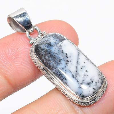 Doğal Dendrit Opal Değerli Taş 925 Katı Gümüş Hediye Kolye 1.50" g2g15