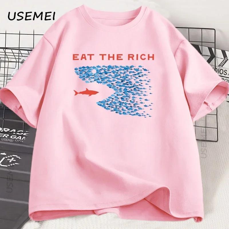 Eat The Rich T-Shirt Unisex Unisex Lustiges Baumwoll-Kurzarm-T-Shirt Streetwear Bedrucktes T-Shirt Lässige Lustige Oberteile Herrenkleidung