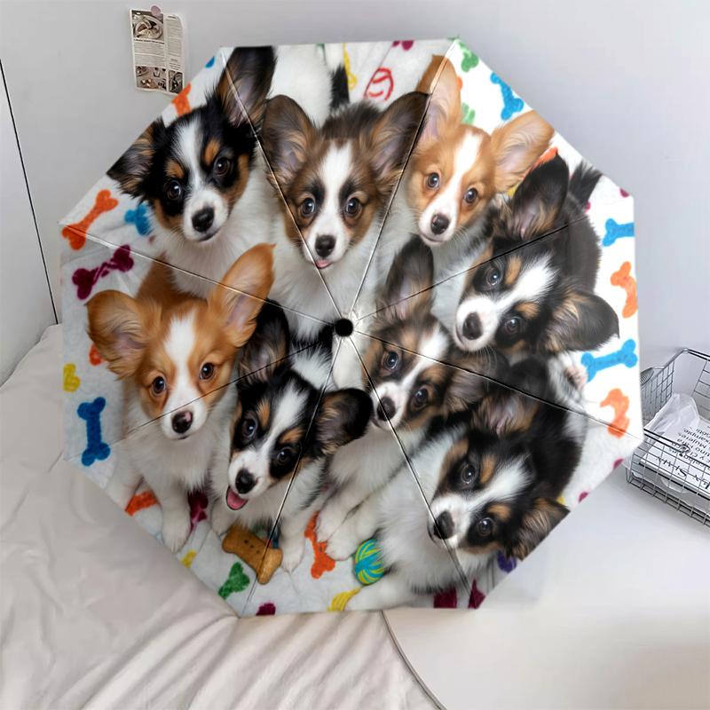 1 PC Automatic Folding Umbrella - Puppies Kittens Pattern, Portable & Foldable Design with 8 Ribs, Christmas Birthday Gifts