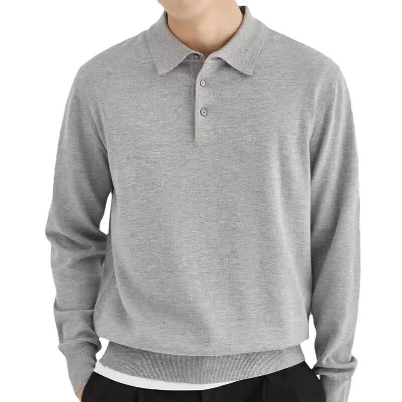 2023 Trendy Men's Hong Kong-Style Long-Sleeve Polo: Fashionable, Retro, Loose-Fit Half-Button Sweater