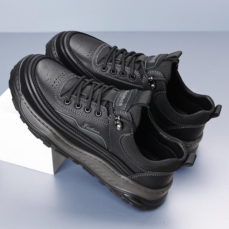 Fashion Retro Style Men's Casual Leather Shoes Comfortable Non-Slip Walking Shoes Classic Outdoor Sneakers Lace Up Male Hiking Footwear