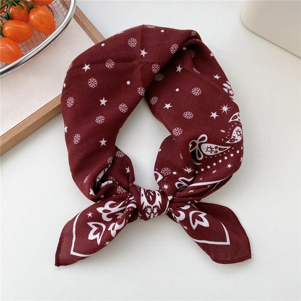 Paisley Flower Print Handkerchief Soft Cotton Linen Head Neck Scarves Hair Scarf Neckerchief Headscarves Square Scarf Headband