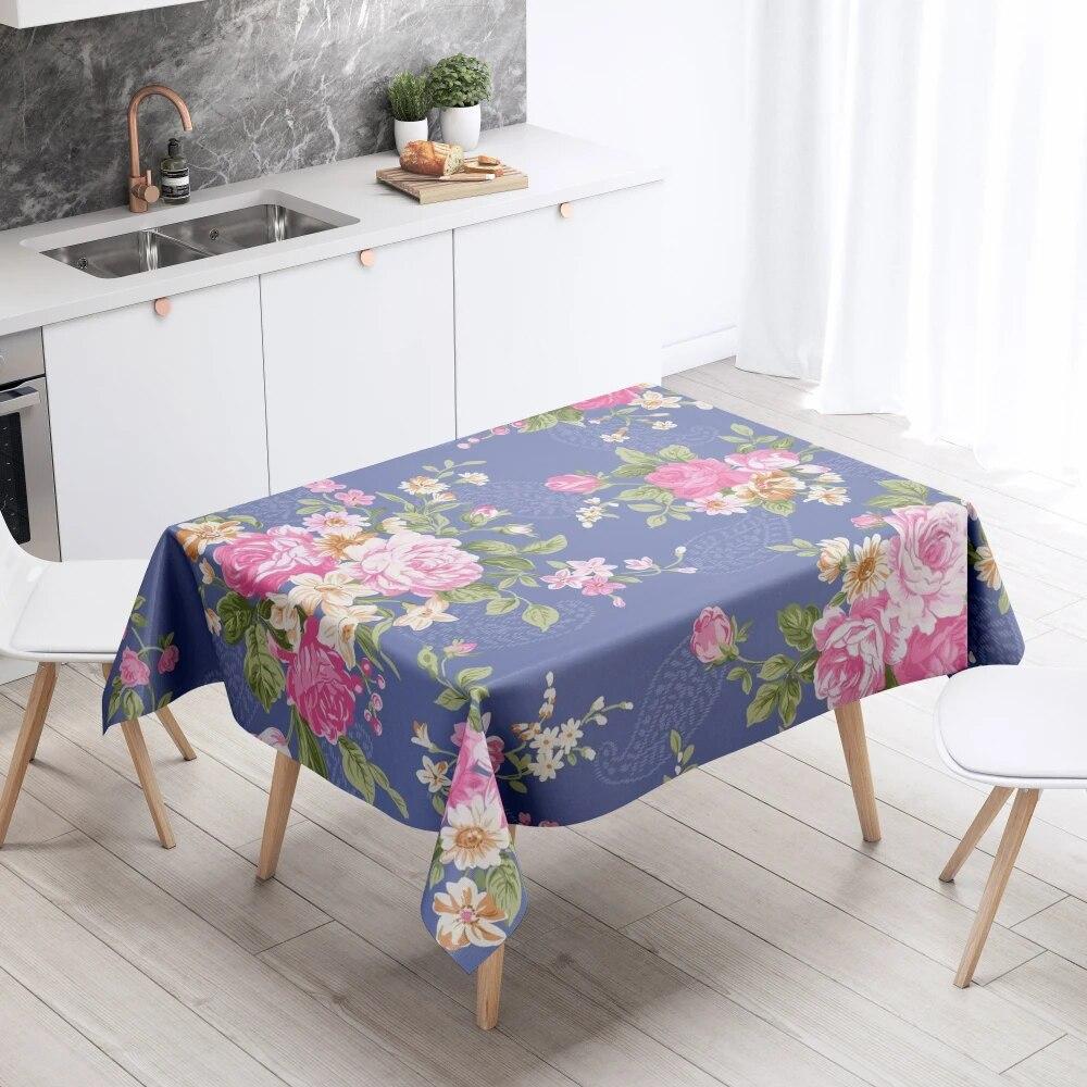 Floral Tablecloth Home Decor Stain Resistant Waterproof Table Decoration Rectangular Kitchen Fireplace Tops