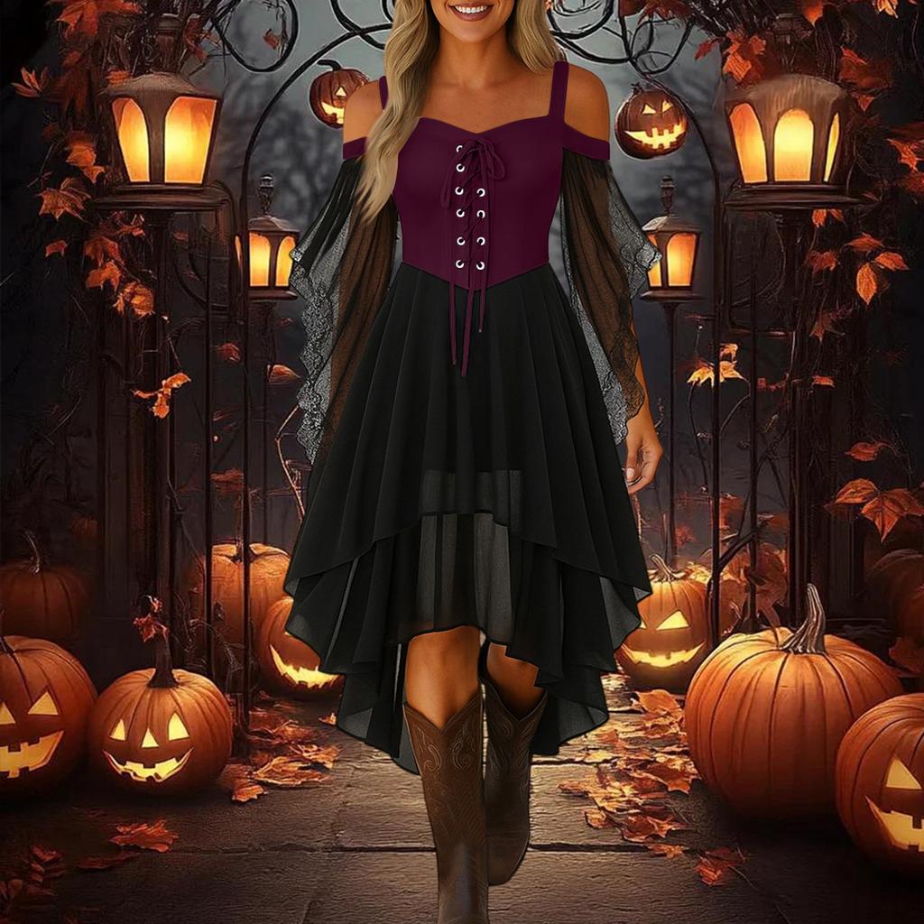 Vestido informal de talla grande con hombros descubiertos para mujer, vestido gótico de gasa de color liso con mangas de mariposa