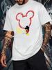 Disney Mickey Mouse Hanging On A Mickey Sign Print Men's T-shirts Summer Casual Women Short Sleeved Tee Family Matching Outfits