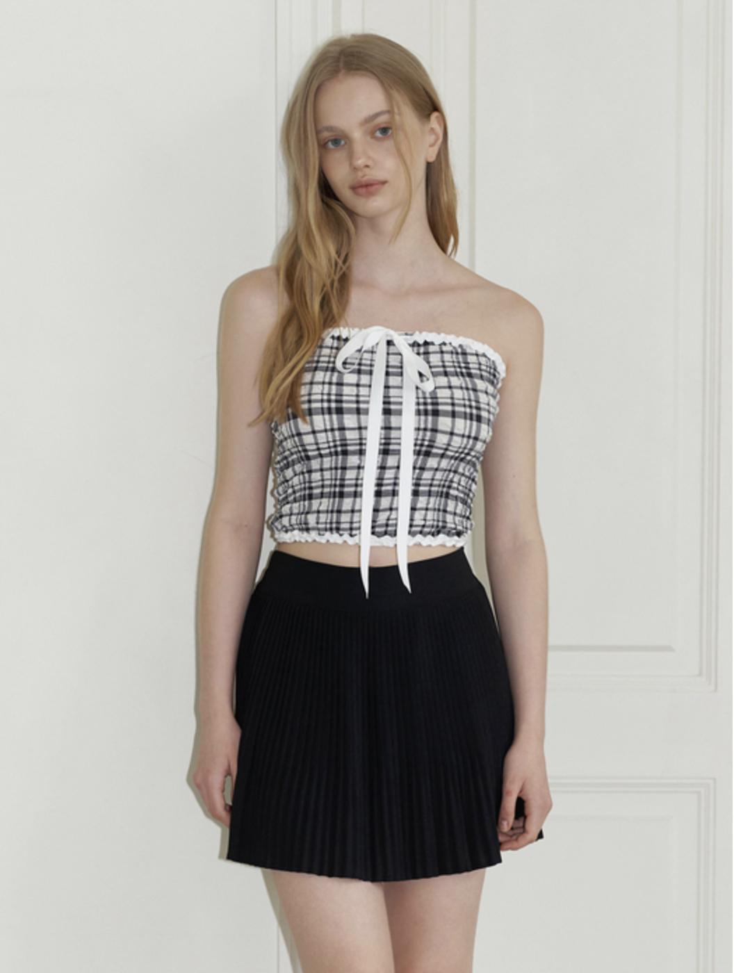Kinder Baby Ribbon Check Tube Top Blouse - Black Black